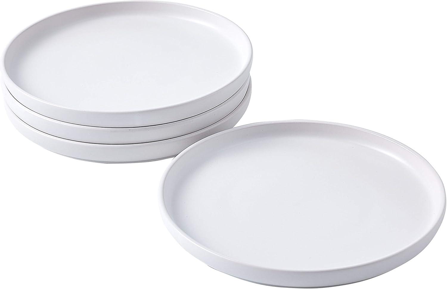 Elegant White 11" Round Ceramic Dinner Plates, Set of 4