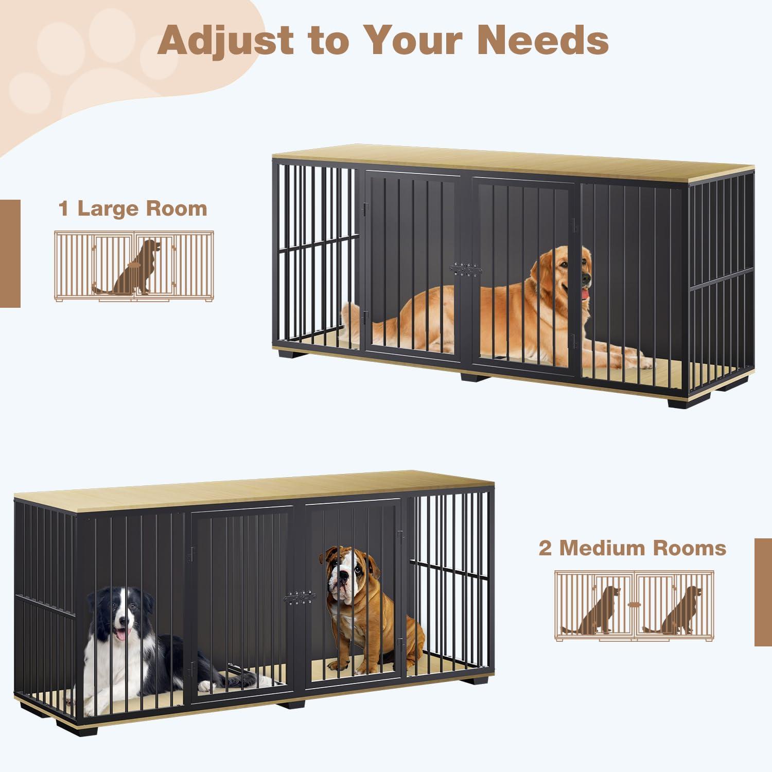 Tucker Murphy Pet™ Large Dog Crate Furniture for 2 Dogs, 71.6'' Steel Frame Dog Crate with Double Doors, Heavy Sturdy Dog Kennel