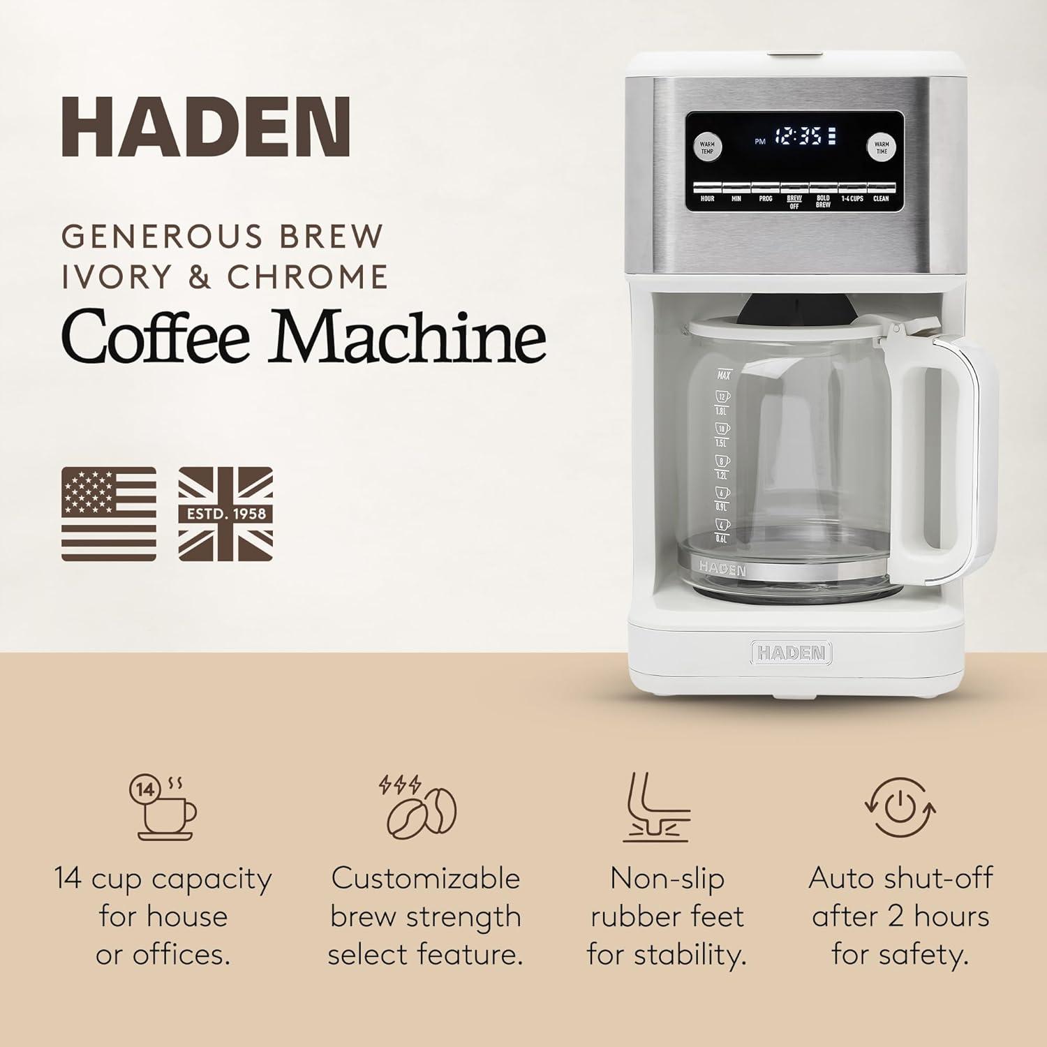 HADEN Generous Brew White 14-Cup Drip Coffee Maker