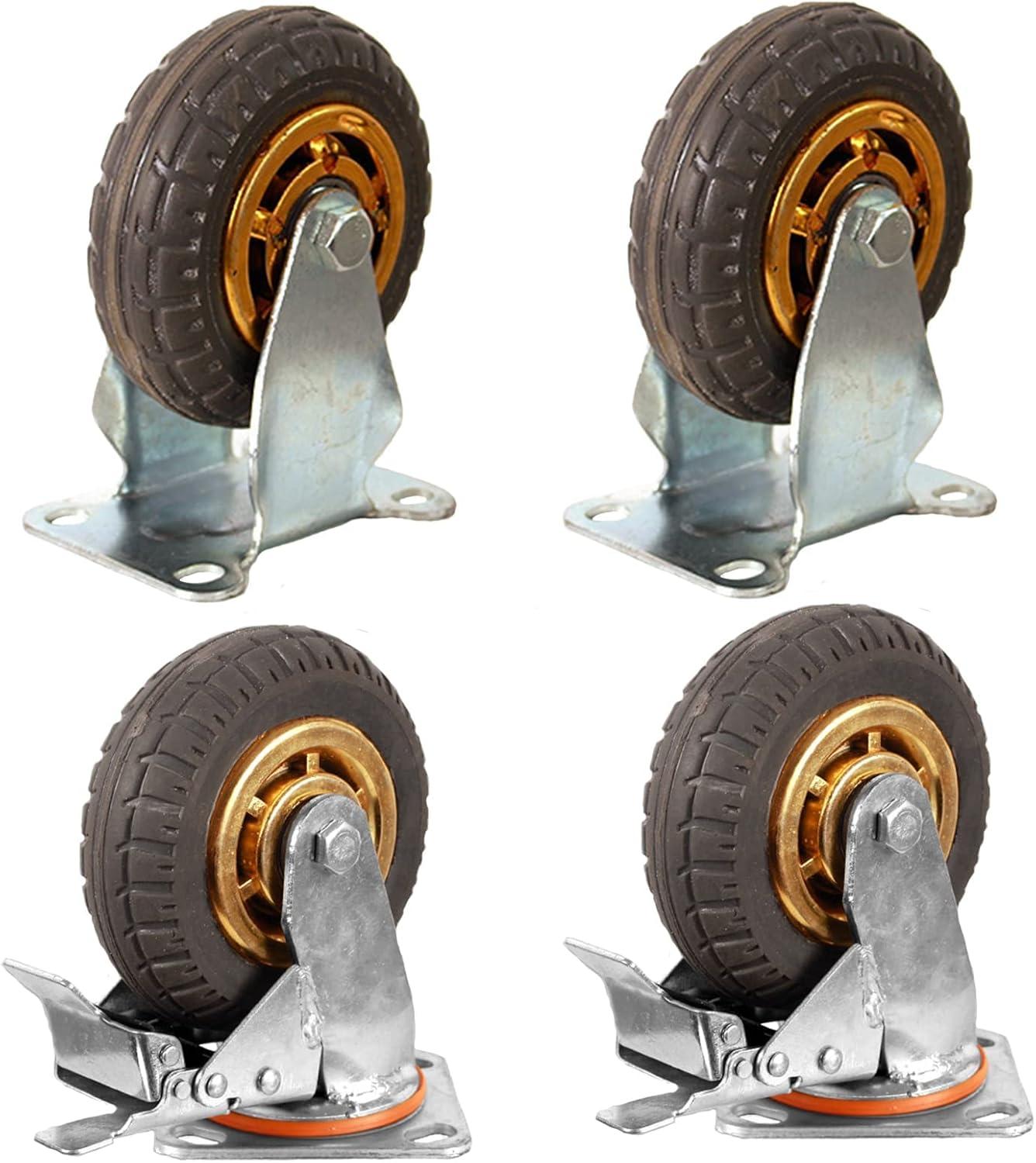 Ycvsad 3 inch Caster Wheels Heavy Duty casters Set of 4,Rubber Swivel Caster Quiet Anti-Skid with Brake 360 Degree Double Ball Bearing Castors(2PCS Fixed Caster Wheels 2PCS Swivel Casters with Brake)
