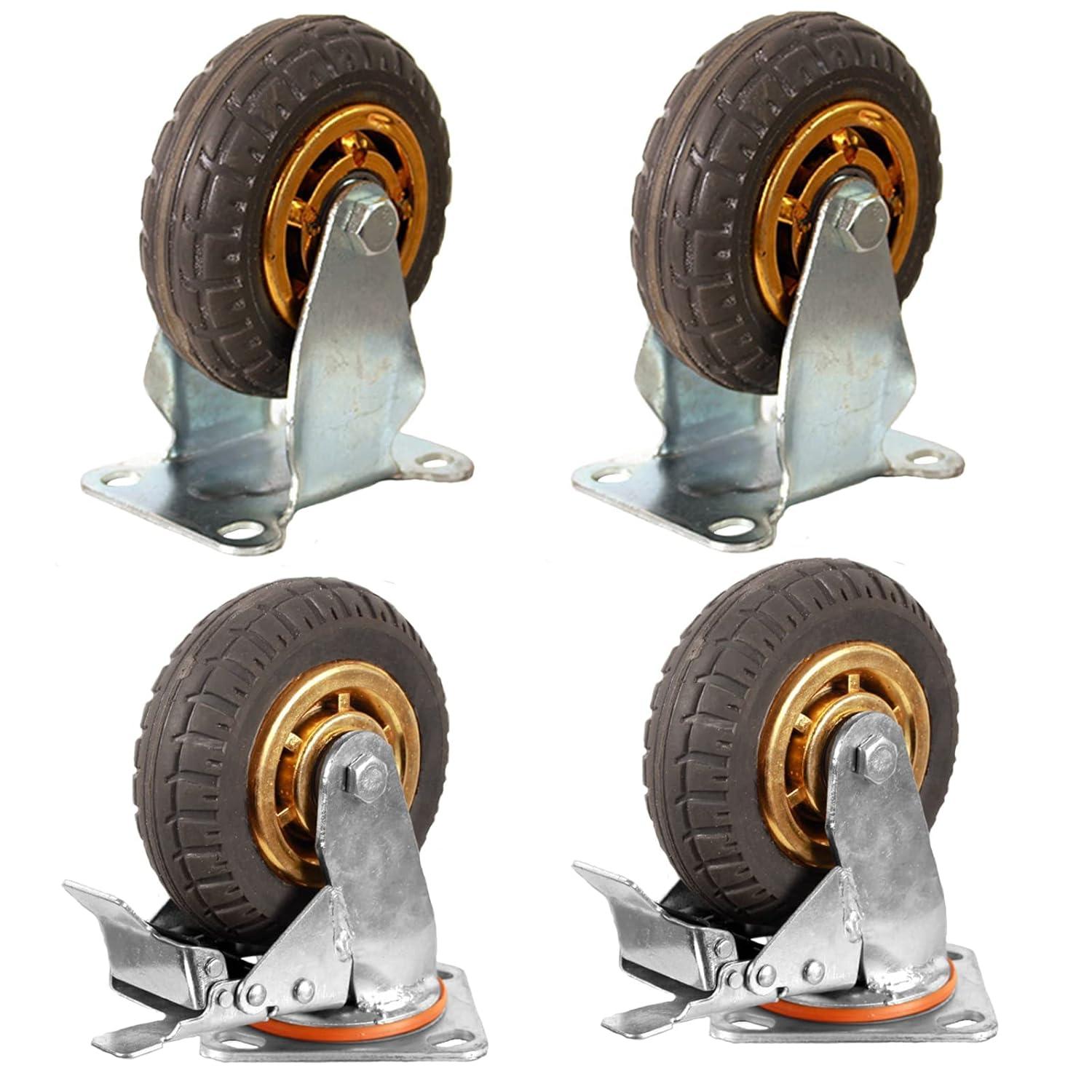 Ycvsad 3 inch Caster Wheels Heavy Duty casters Set of 4,Rubber Swivel Caster Quiet Anti-Skid with Brake 360 Degree Double Ball Bearing Castors(2PCS Fixed Caster Wheels 2PCS Swivel Casters with Brake)