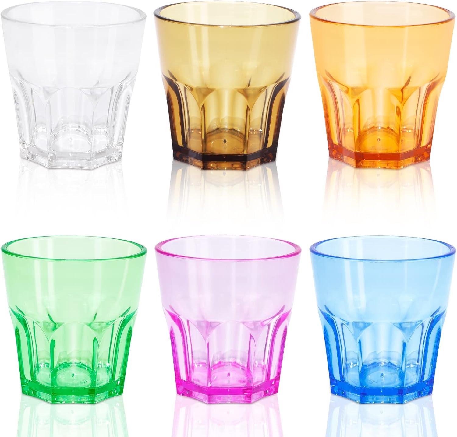 Colored Acrylic Glasses Drinkware, Unbreakable Glasses Drinking Set of 6, Plastic Cups Reusable, Dishwasher Safe, Small Water Tumbler Cups for Kids Picnic Christmas Gift Party Juice Whiskey Wine