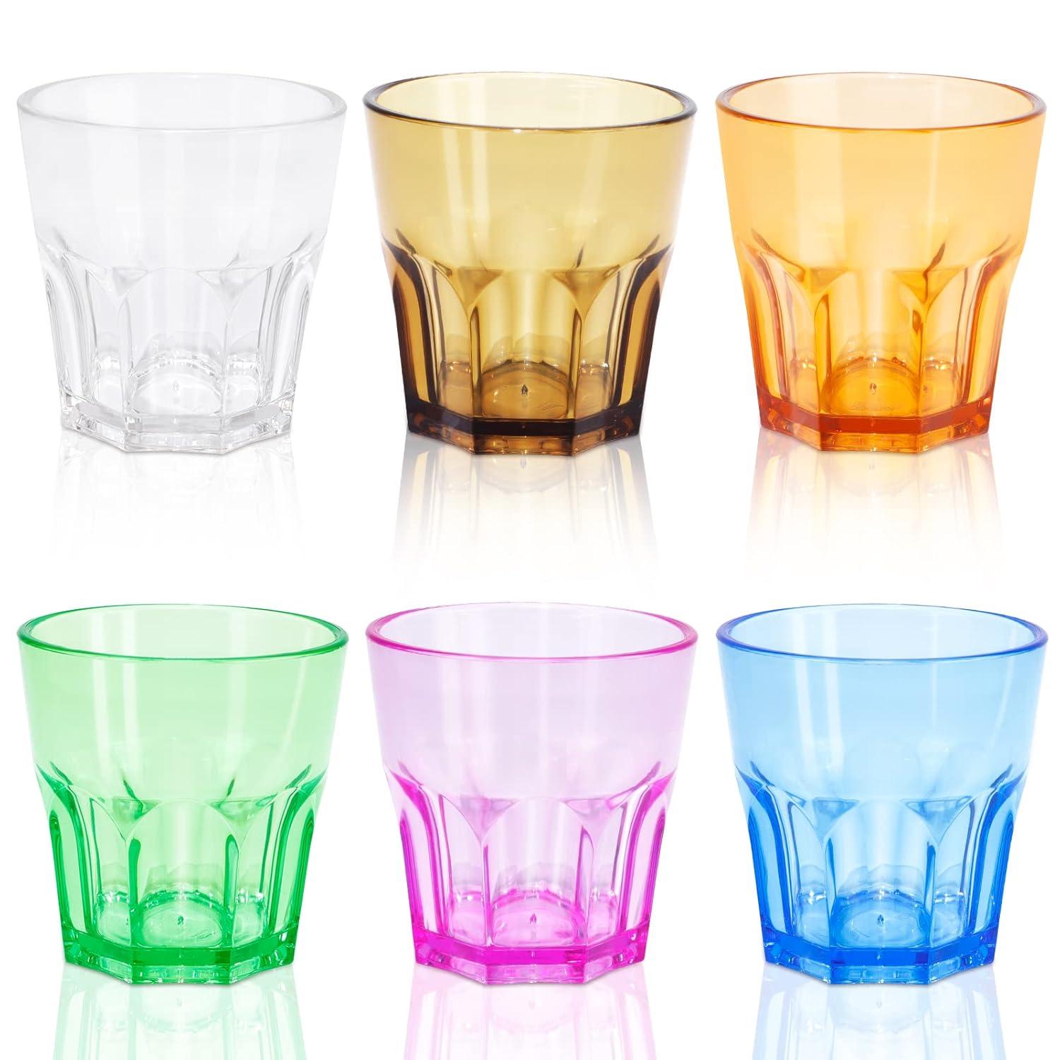 Colored Acrylic Glasses Drinkware, Unbreakable Glasses Drinking Set of 6, Plastic Cups Reusable, Dishwasher Safe, Small Water Tumbler Cups for Kids Picnic Christmas Gift Party Juice Whiskey Wine
