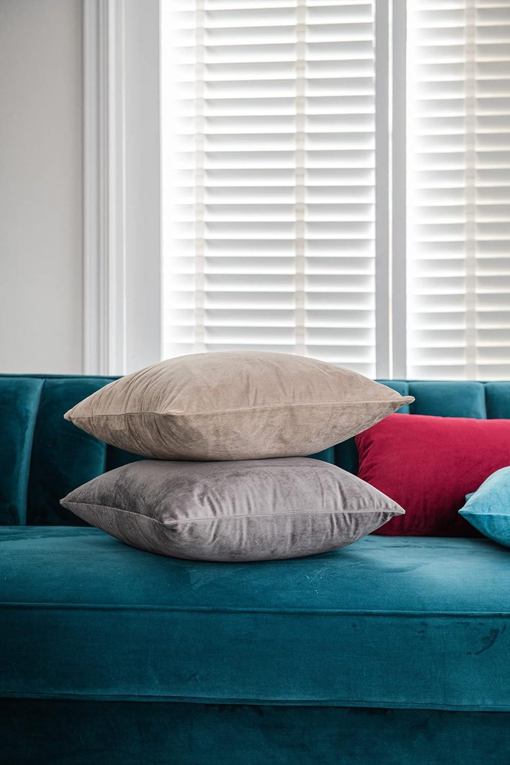 DEZENE Decorative Pillow Covers 18x18 Taupe: 2 Pack Cozy Soft Velvet Square Throw Pillow Cases for Farmhouse Home Decor