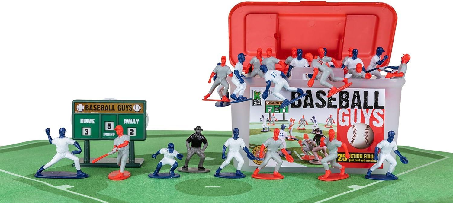 Red and Blue Baseball Action Figures Set with Field and Scoreboard