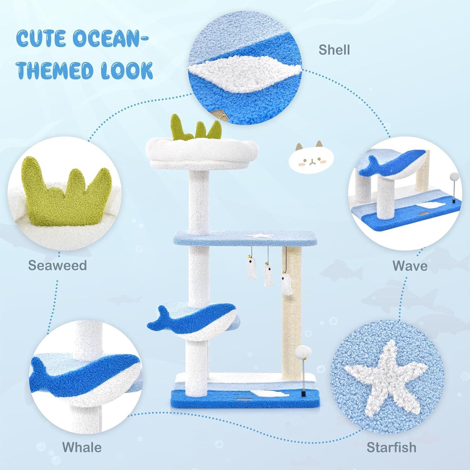 Kadyn Cat Tree for Large Cat, Cat Tower Heavy Duty, Extra Tall Cat Condo, 3-level Cat Tower with Sisal Covered Scratching Posts-Blue