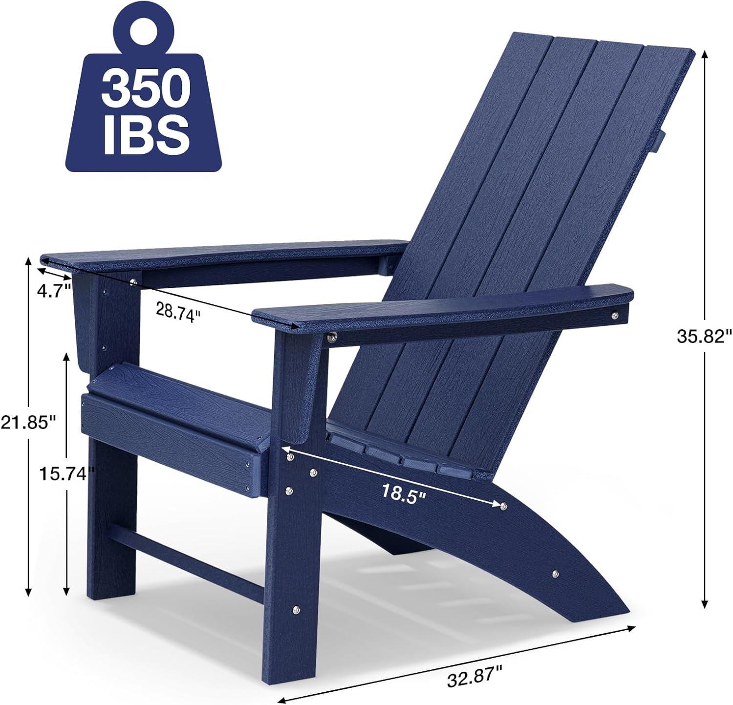 Navy Blue Foldable HDPE Adirondack Chair with Curved Arms