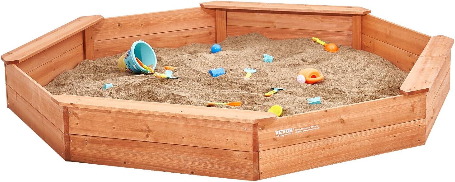 Large Octagonal Wooden Sandbox with Cover and Benches