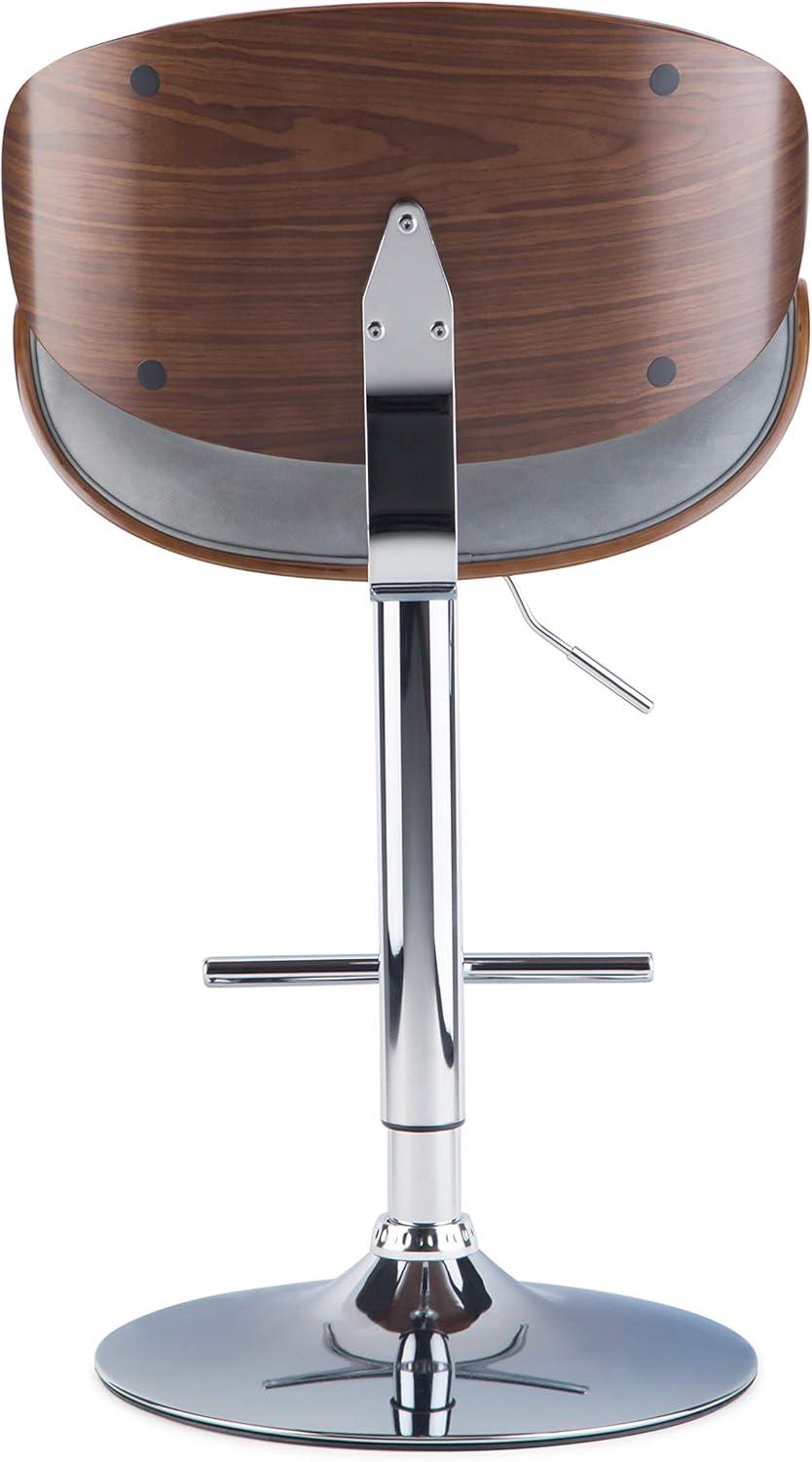 Stone Grey Adjustable Swivel Walnut Bar Stool with Chrome Finish