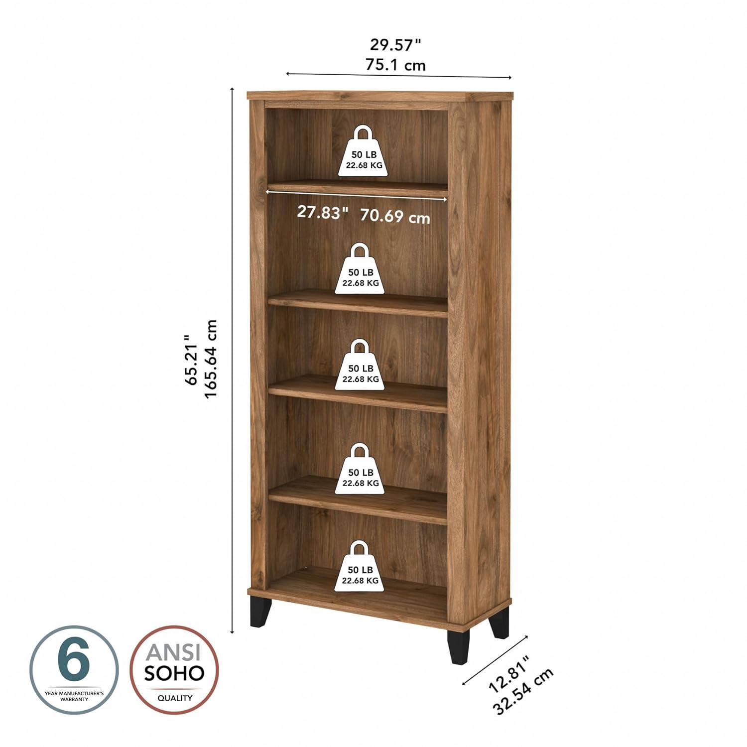 Bush Furniture Somerset 5 Shelf Tall Bookcase in Fresh Walnut Finish