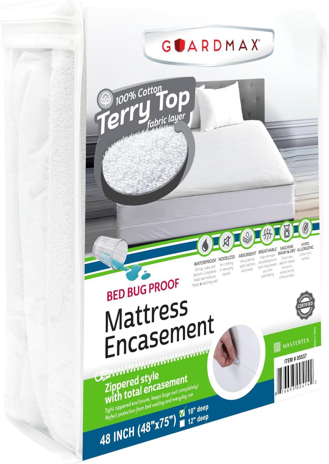 RV Short Mattress Protector by Guardmax: Terry Cotton, Waterproof, Bed Bug Proof, Soft & Comfortable Cover with 10 Inch Deep Pockets