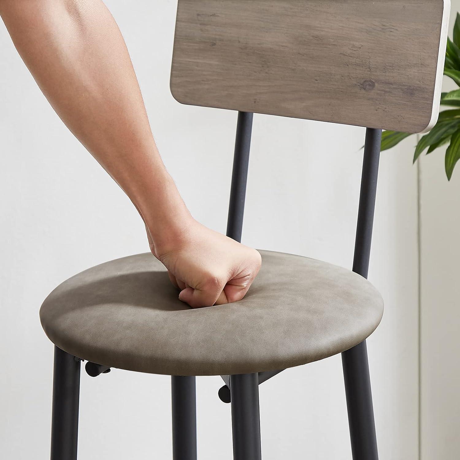 Kitchen Bar Table Set, 3-Piece Bar Table Set for Kitchen, Round Dining Room Set with 2 Upholstered Chairs, Gray Table and Chairs Dining Set for Pub Bistro Restaurant