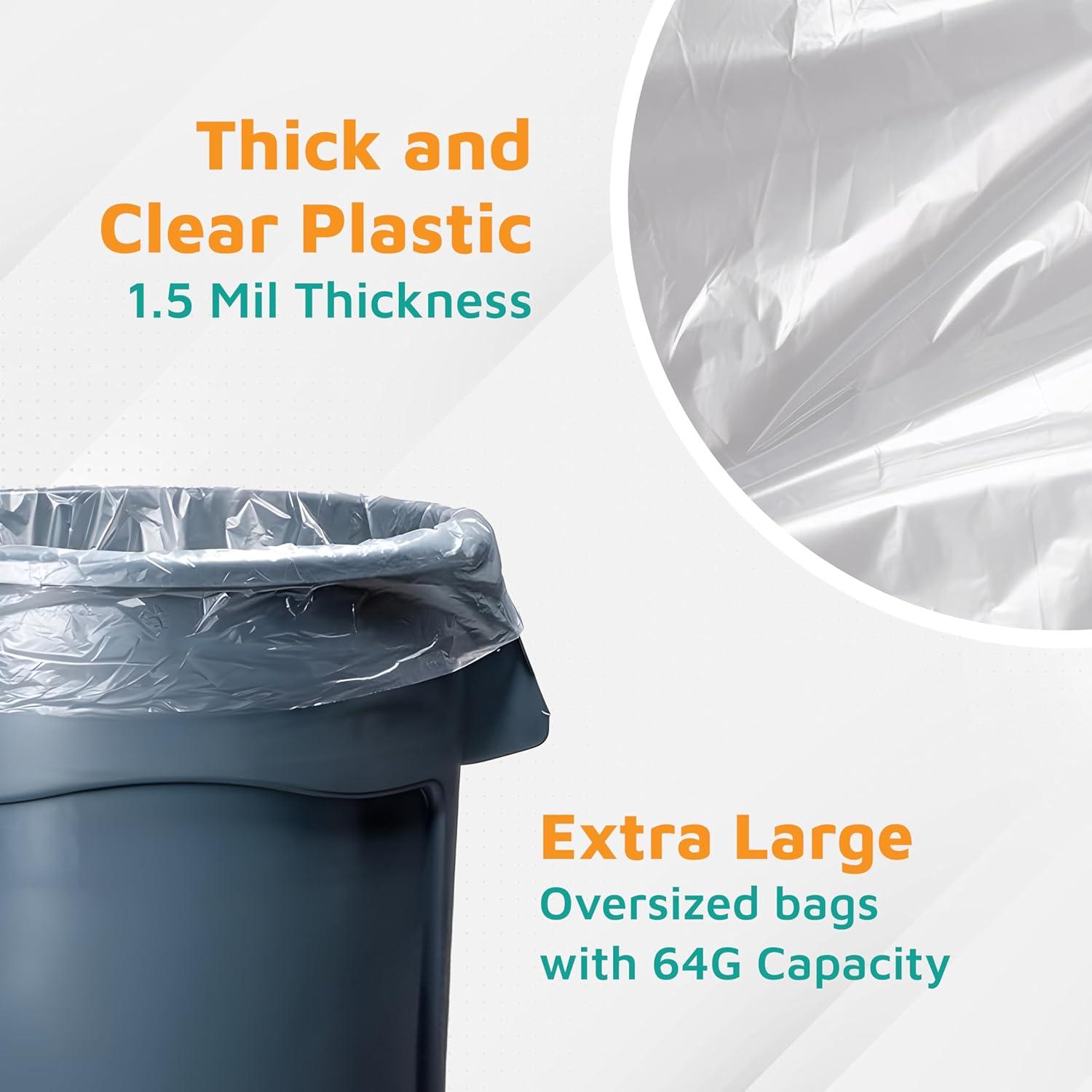PlasticMill 64-Gallons Clear Outdoor Plastic Lawn and leaf Trash Bag 50 -Count