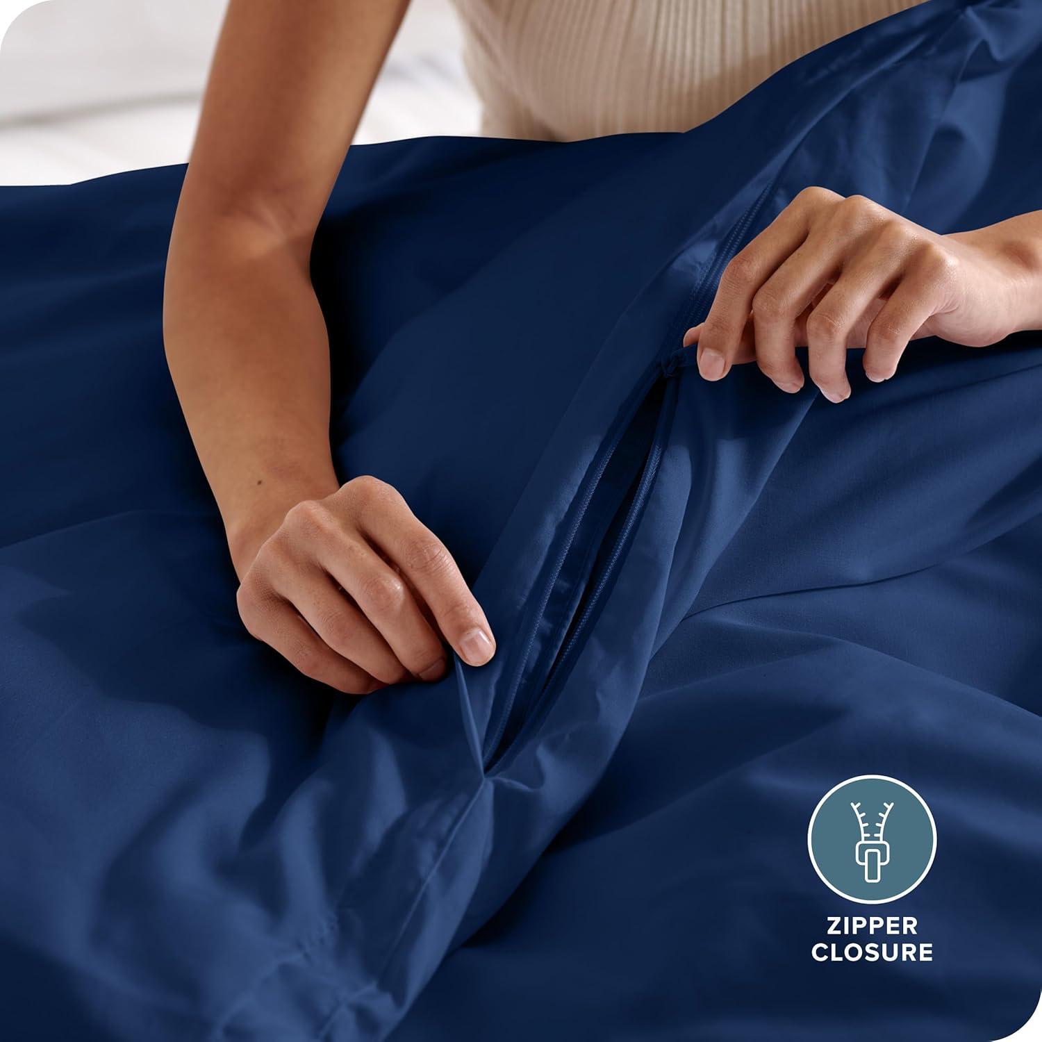 Oversized Queen Dark Blue Double Brushed Duvet Cover Set by Bare Home