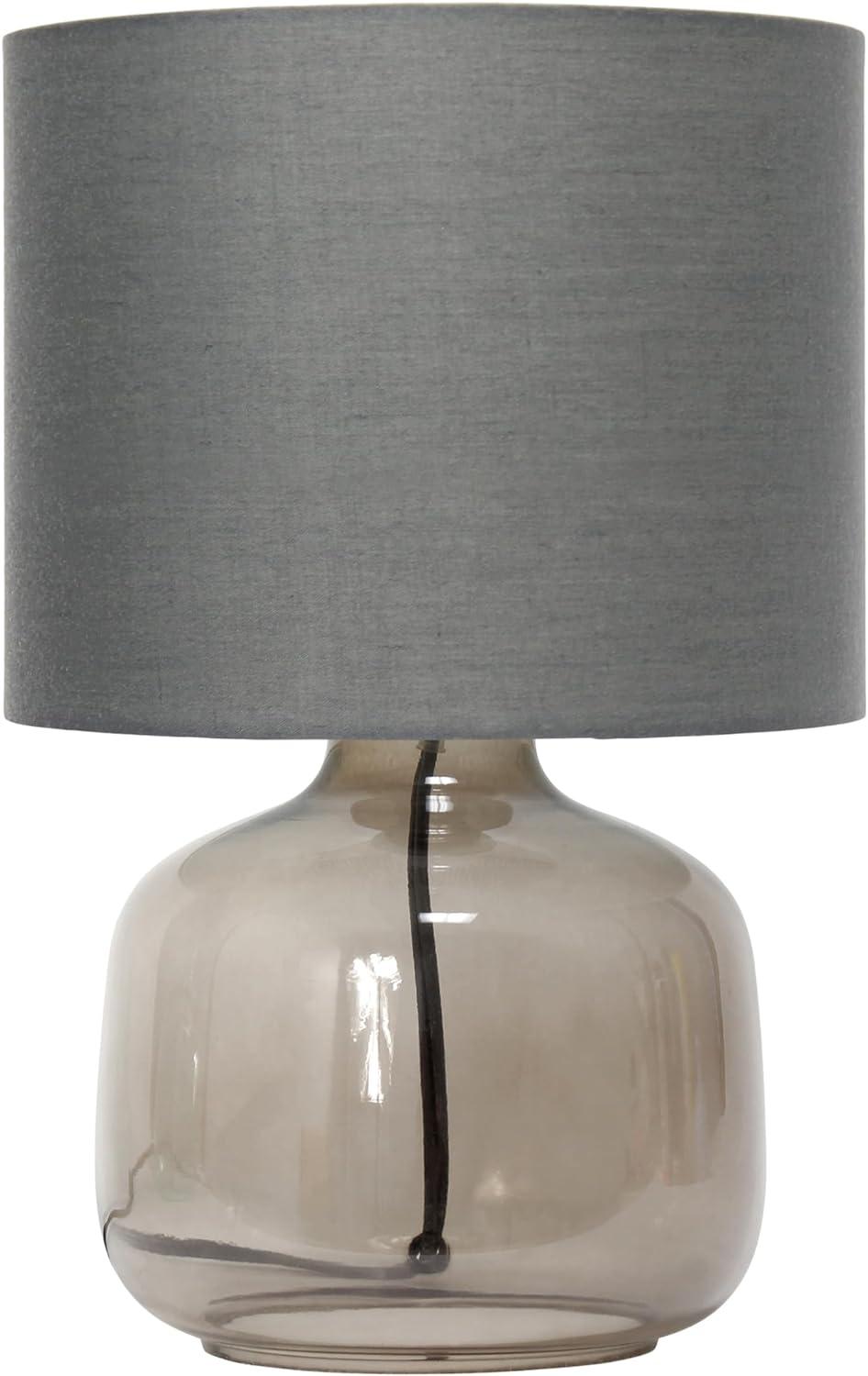 Smoke Gray Glass Nightstand Lamp with Fabric Shade