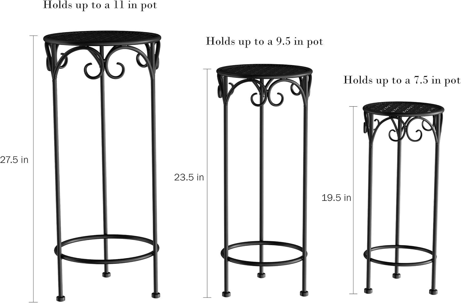 Black Wrought Iron Nesting Plant Stands Set of 3