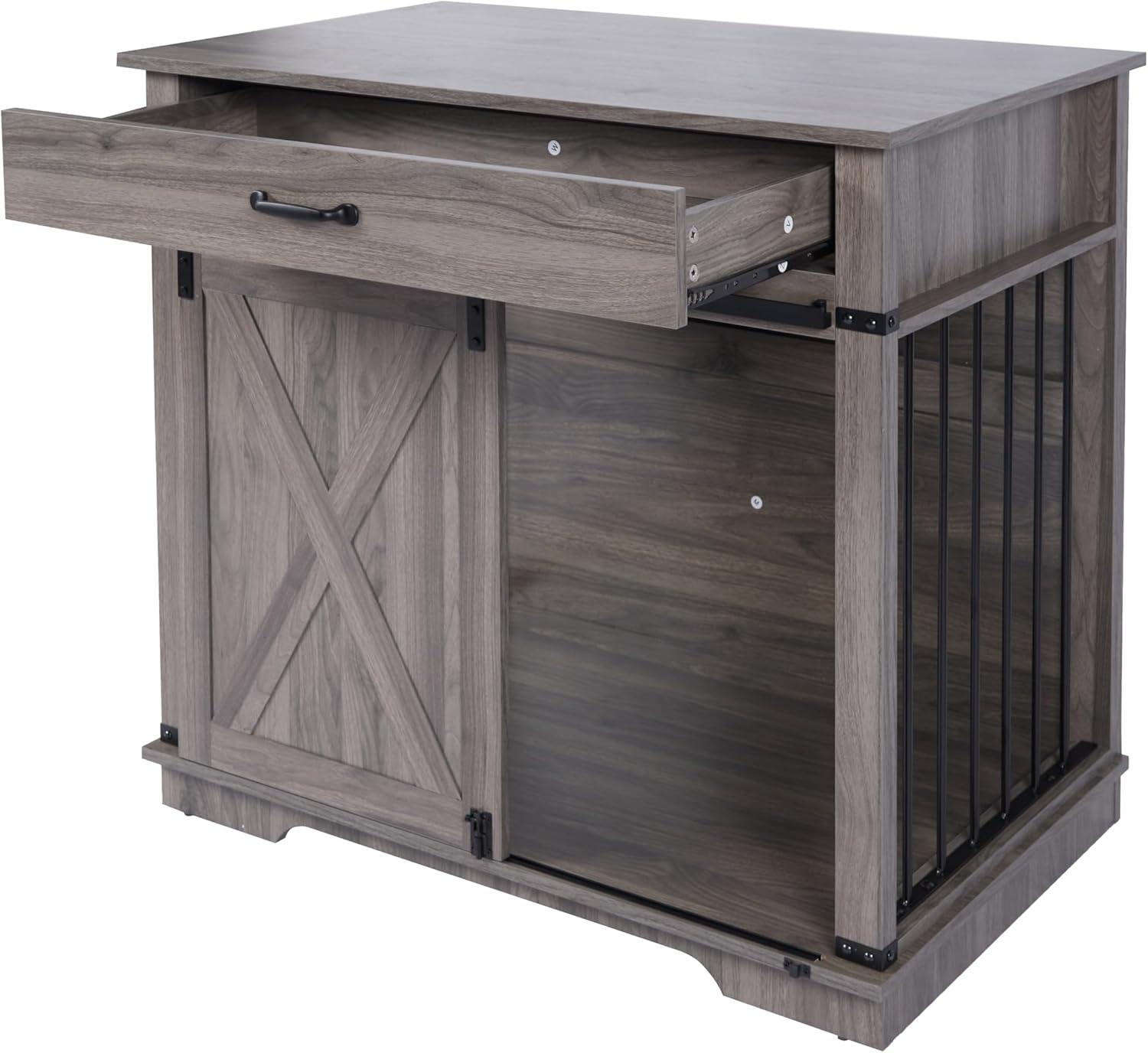 Tucker Murphy Pet™ 37.8''W Modern Dog Crate Furniture With Drawer And Sliding Door