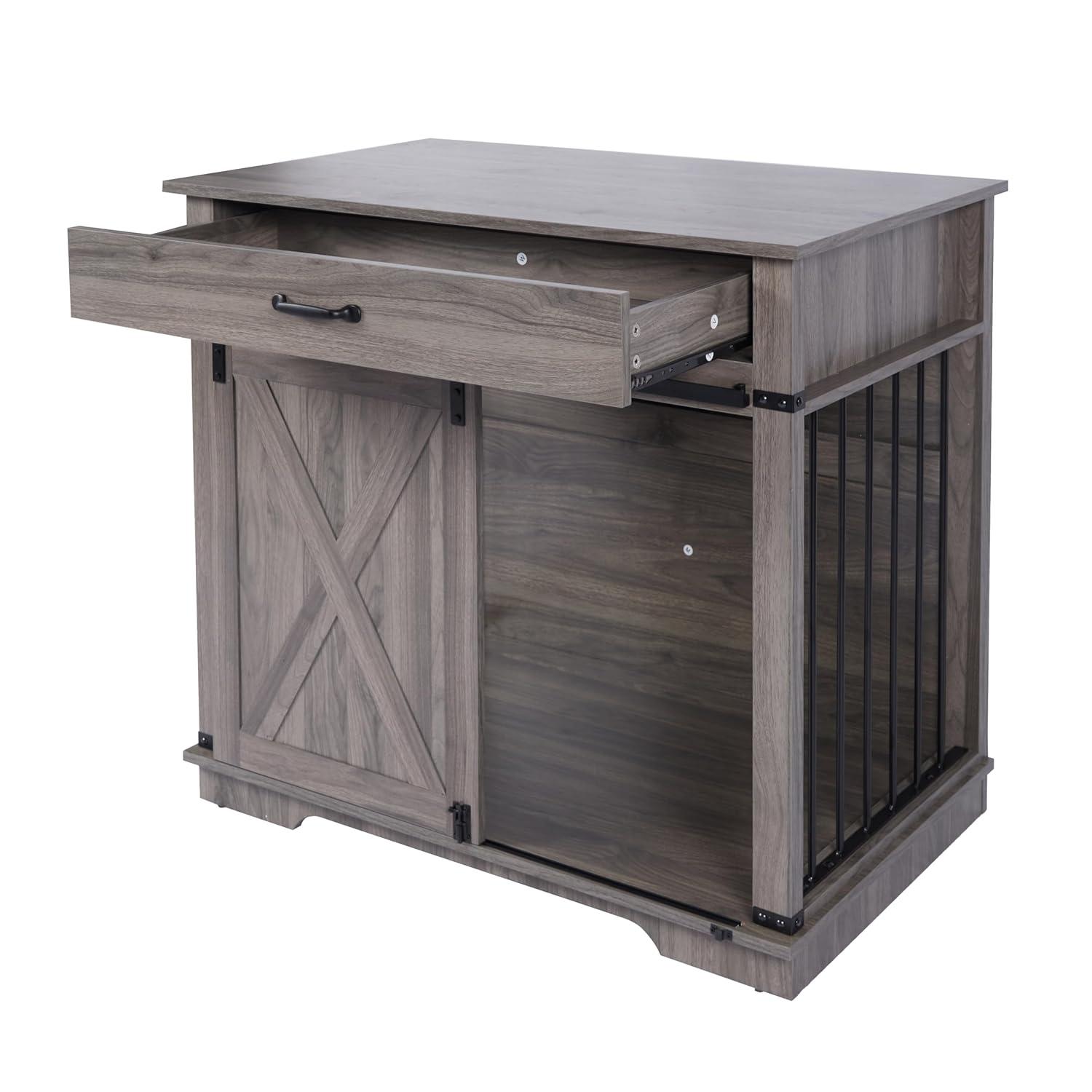 Tucker Murphy Pet™ 37.8''W Modern Dog Crate Furniture With Drawer And Sliding Door