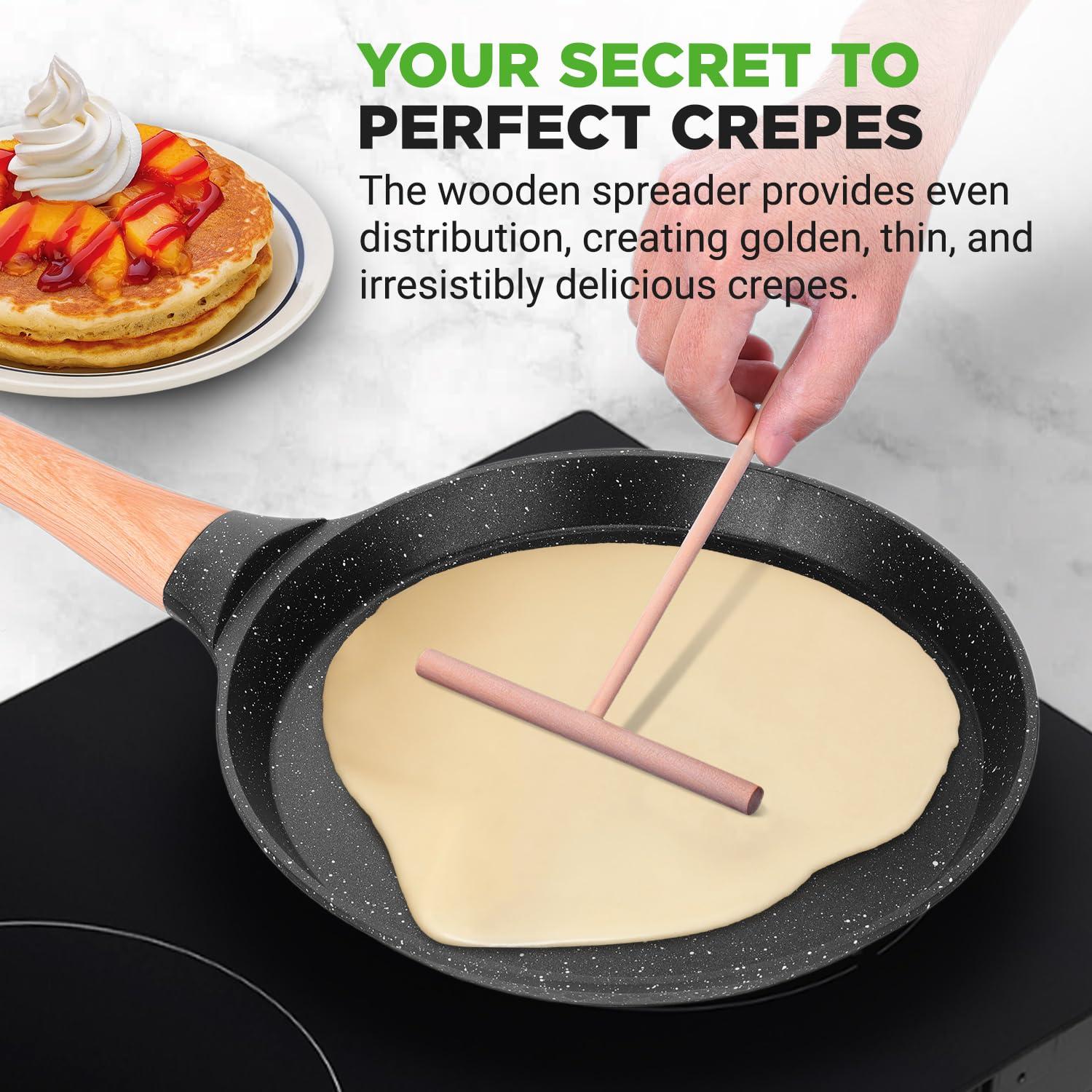 NutriChef Nutrichef 9.45” Non-Stick Crepe Pan With Wooden Spreader, Durable Marble Coated Dosa Pan, Bakelite Handle And Induction Bottom, Pfoa/Pfos Free, Dishwasher Safe, Even Heat Distribution