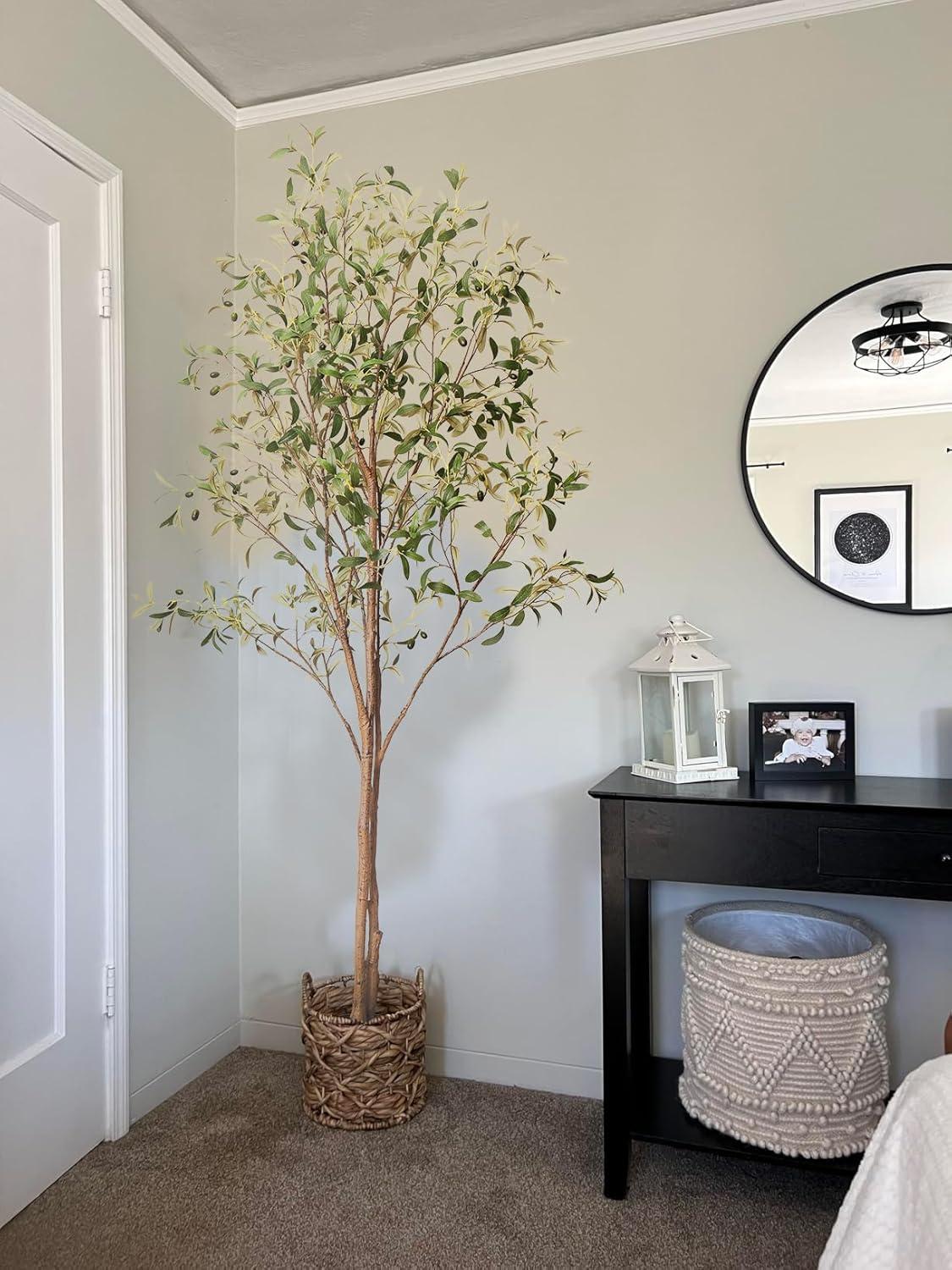 Aritizone Artificial Olive Tree 7FT Tall Fake Olive Tree with Adjustale Branches Artificial Tree for Modern Home Office Living Room Floor Decor Indoor (7FT)