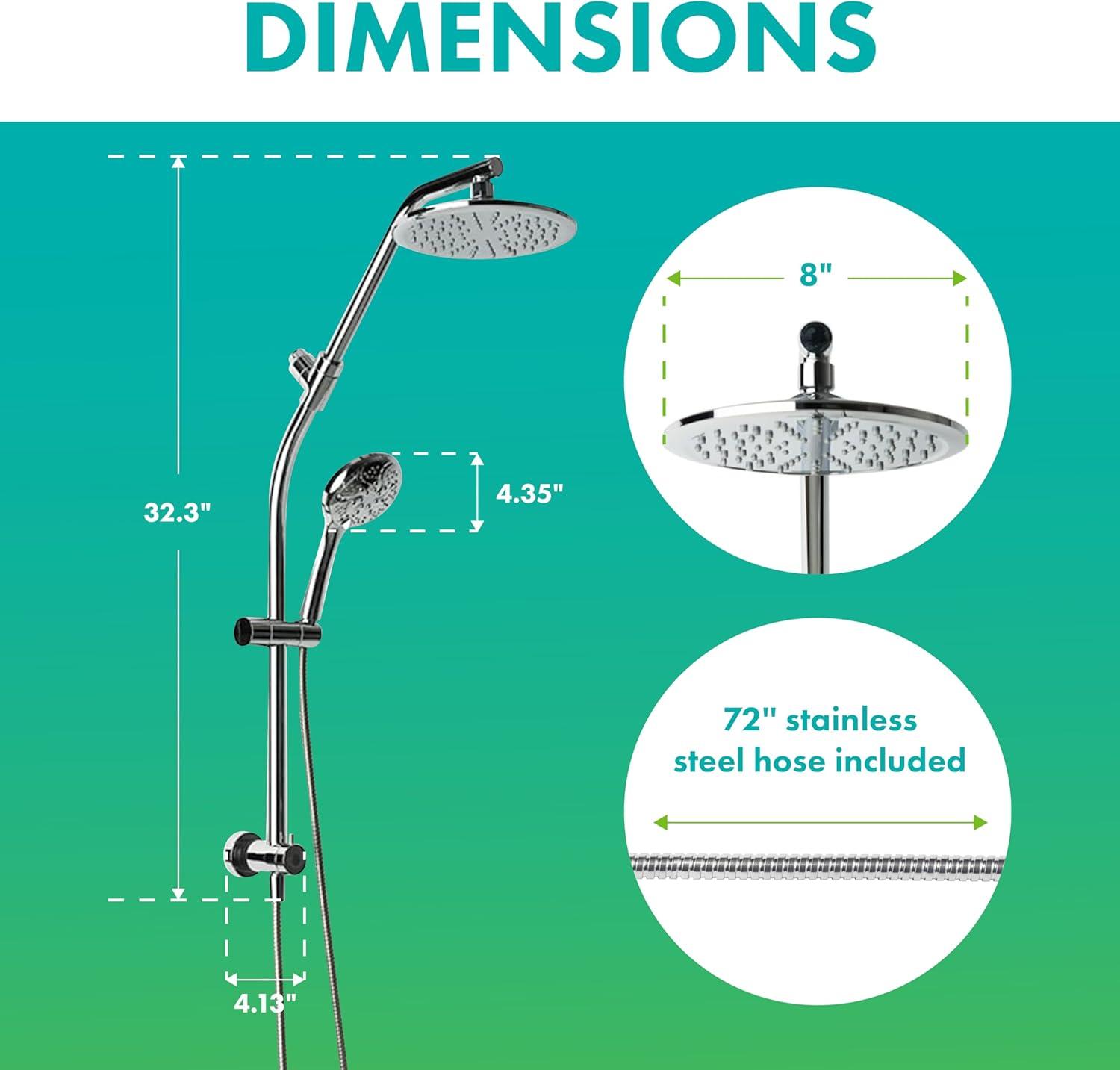 Chrome Dual Shower Head with Handheld Spray and Adjustable Height