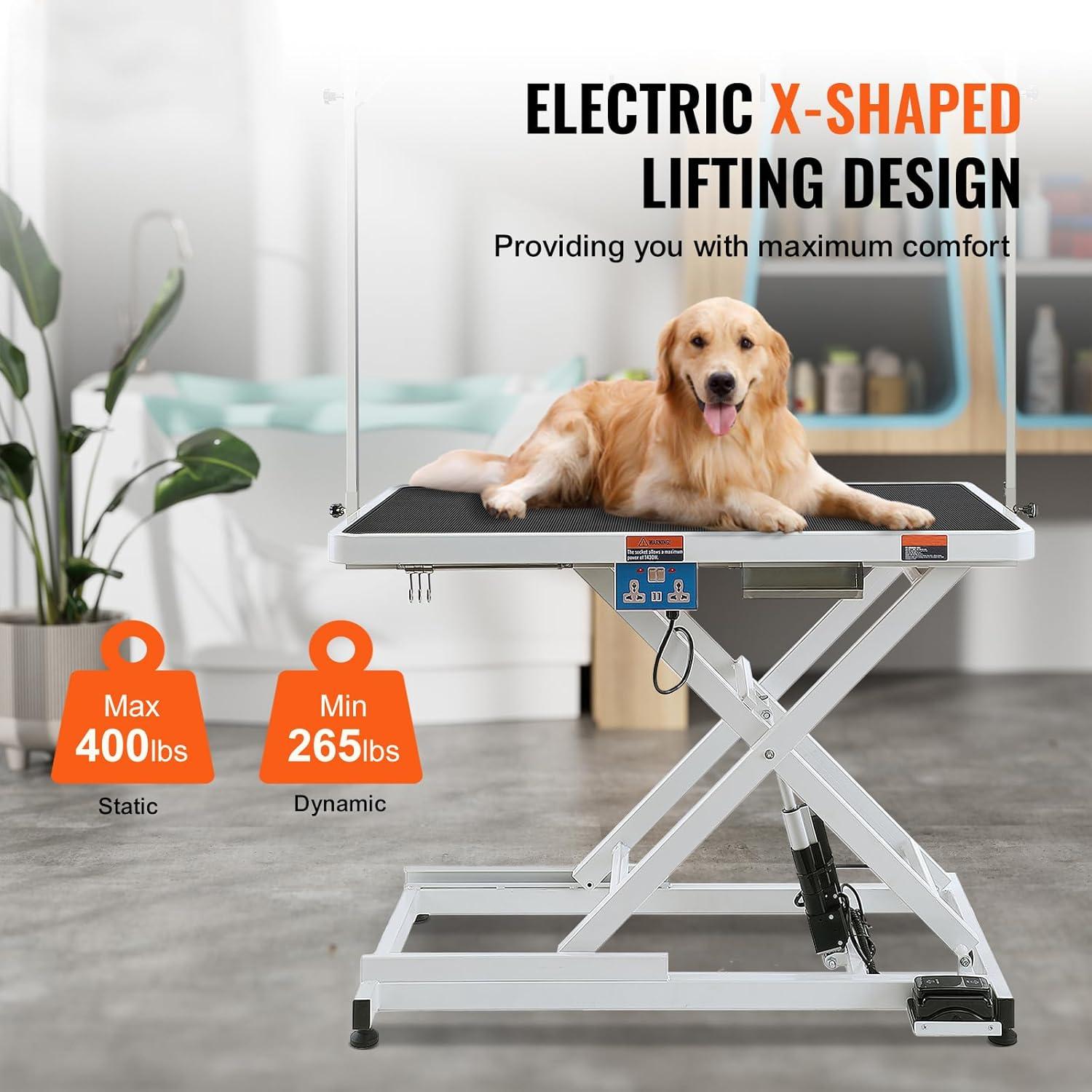 VEVOR 41'' H x 49.2'' W x 25.6'' D Metal Adjustable Electric Grooming Table