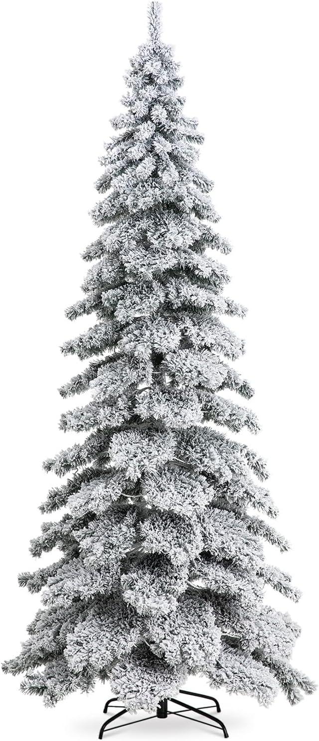 7.5ft Flocked Spruce Christmas Tree with Warm White LED Lights