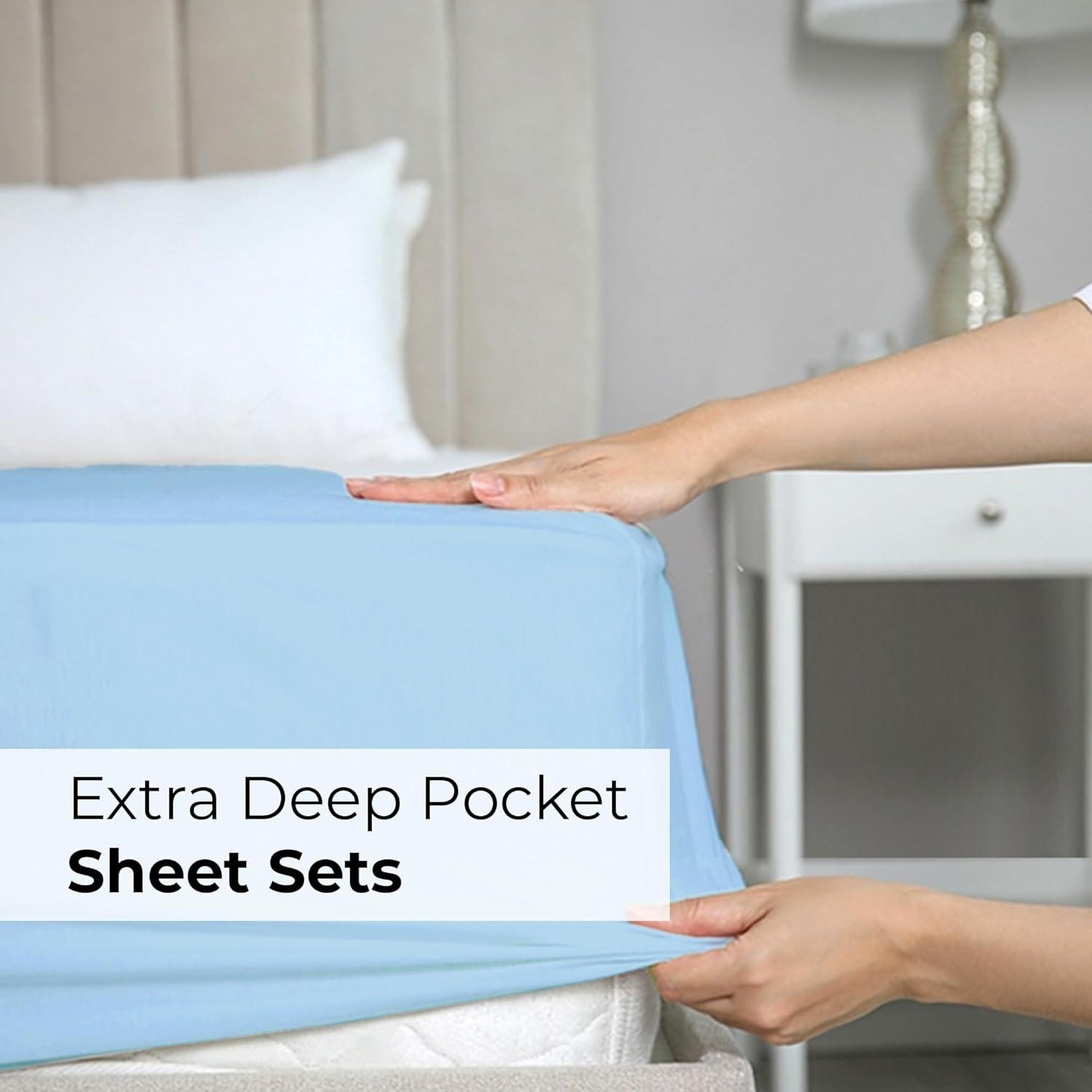 CGK Linens 4 Piece Deep Pocket Microfiber Sheet Set - Queen - Light Blue