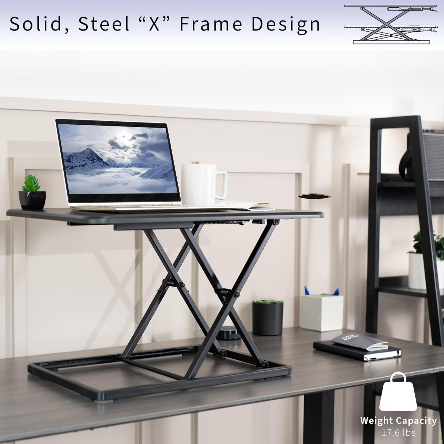 Compact Black 26" Ultra Slim Adjustable Standing Desk Converter