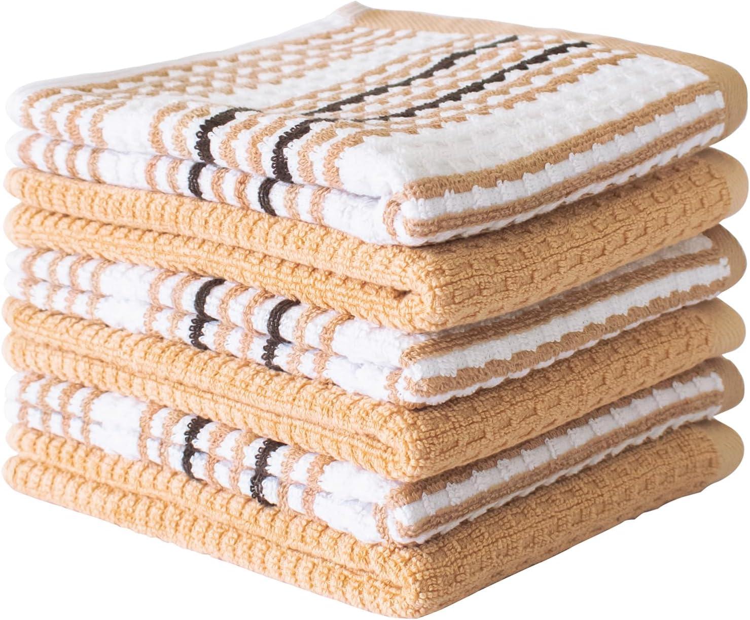 Craftsworth 100% Cotton Kitchen Towel, 15x26-Pack of 6, Stripe Tan Combo