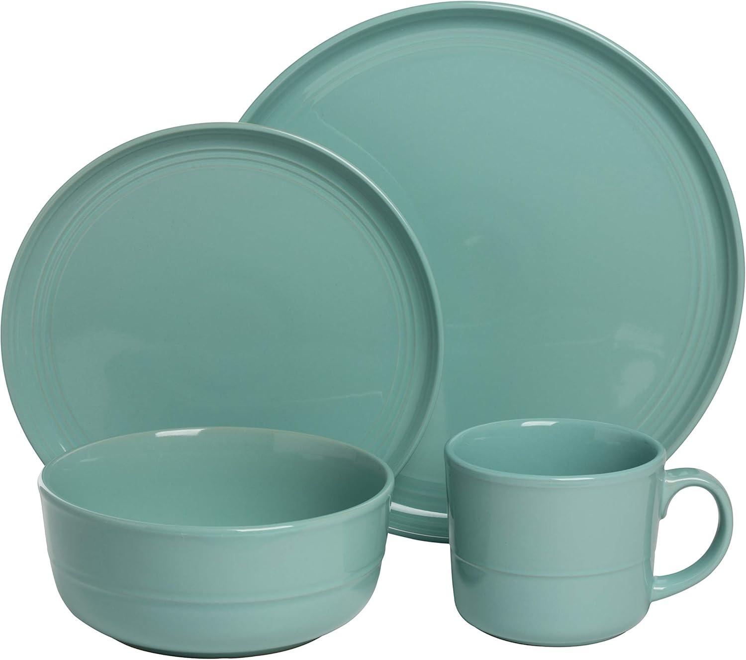 Seafoam Ceramic 16-Piece Dinnerware Set with Glossy Finish