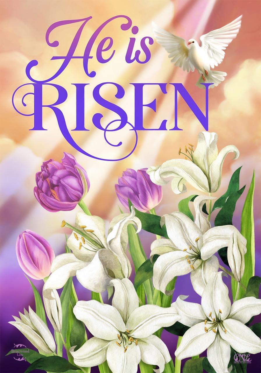 He Is Risen Lillies Easter Garden Flag 18" x 12.5" Briarwood Lane