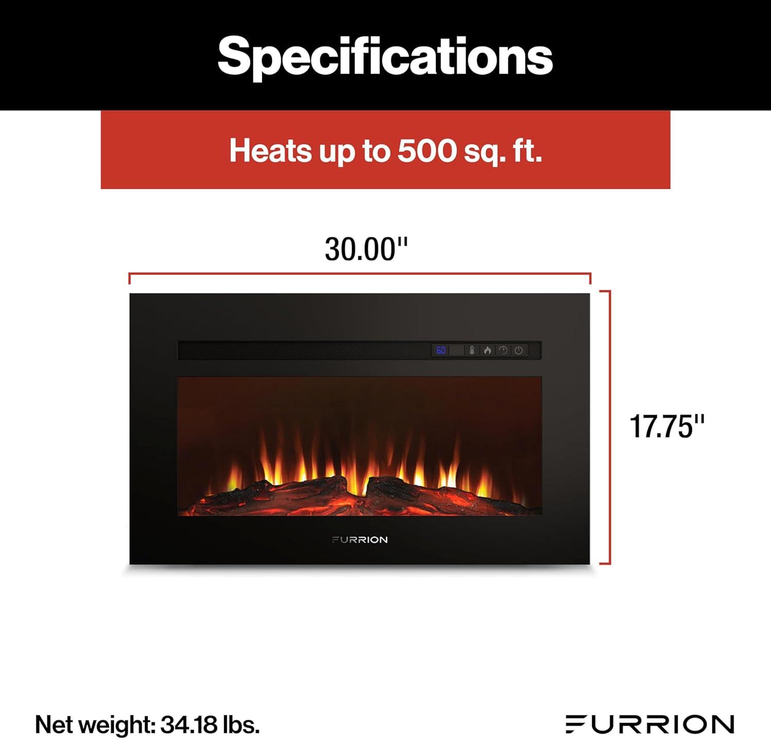 Lippert Components Lippert 689136 Built-in Electric Fireplace with Wood Platform-30, Black