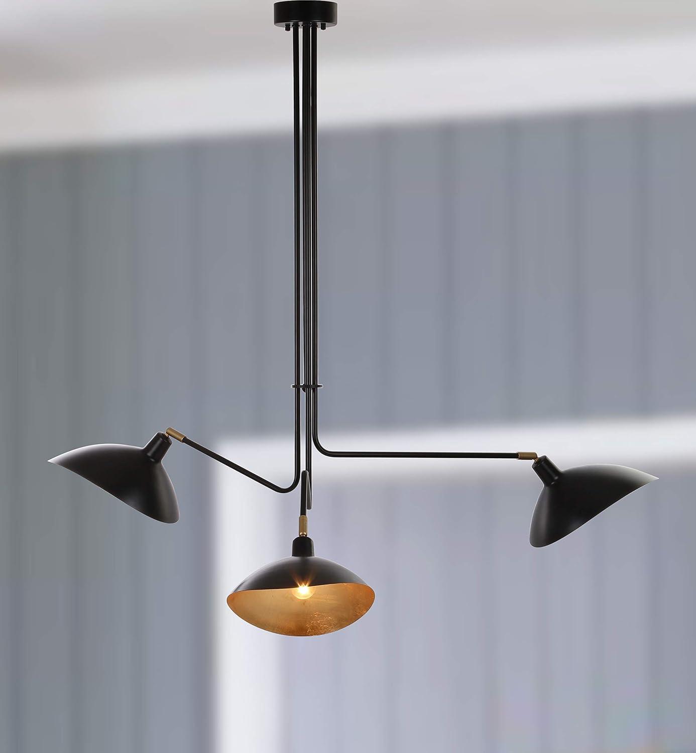 Modern Black Metal 39" Drum Pendant Lamp with Gold Leaf Interior