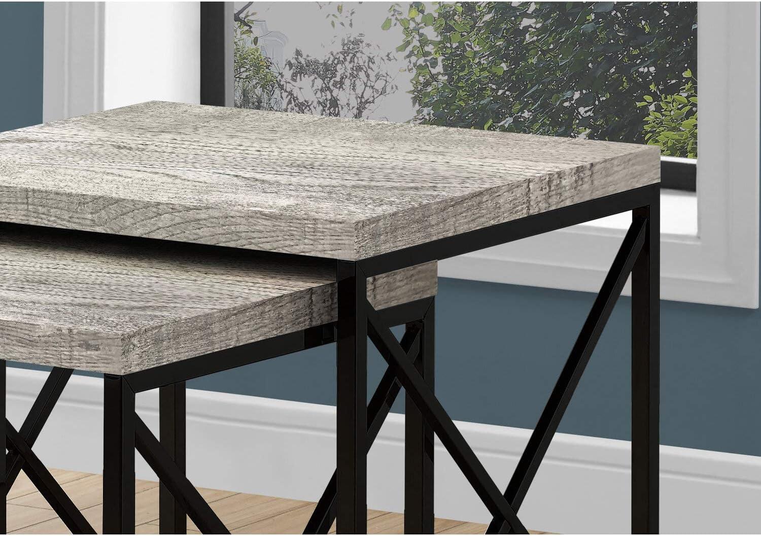 Contemporary Grey Reclaimed Wood and Black Metal Nesting Table Set