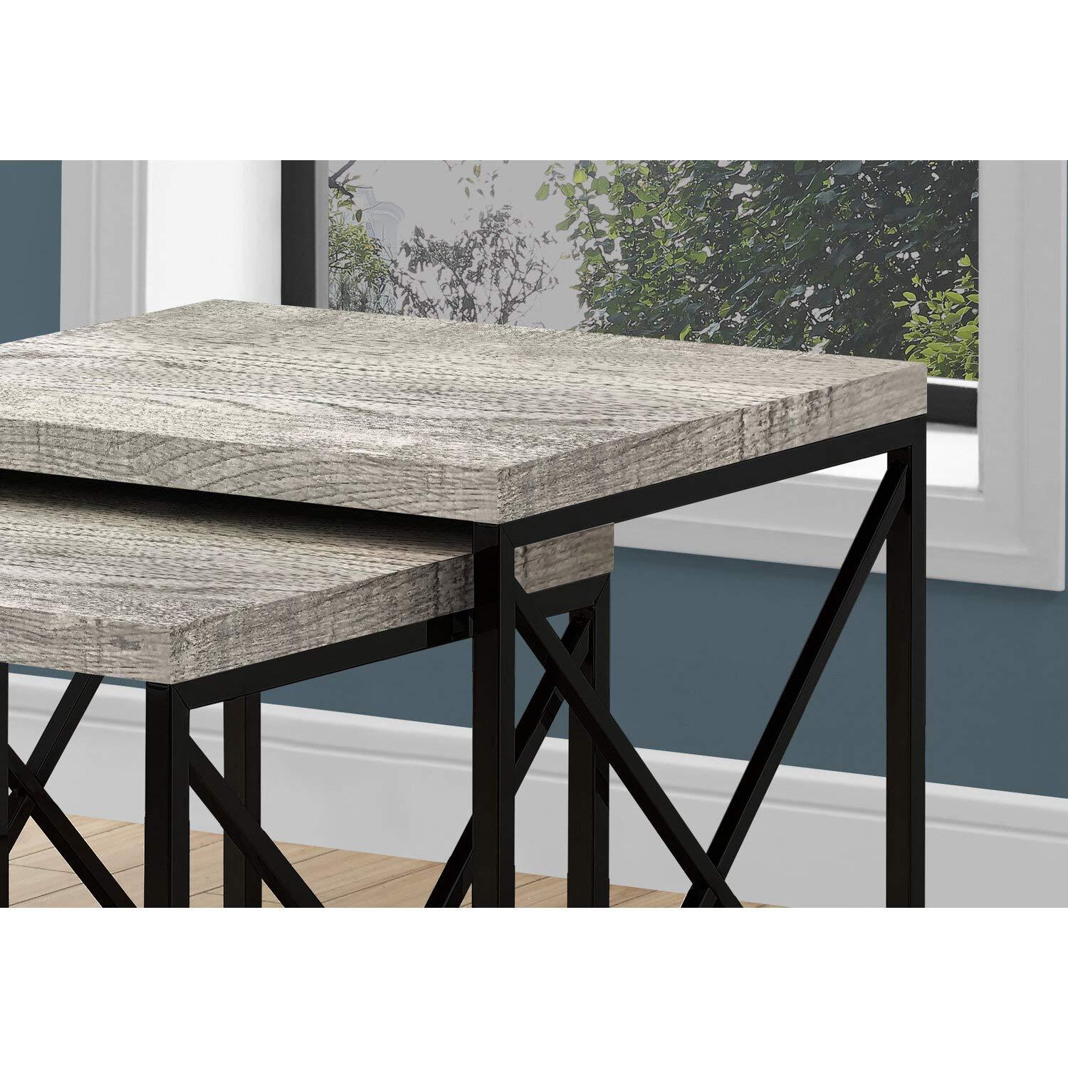 Nesting Table, Set Of 2, Side, End, Metal, Accent, Living Room, Bedroom, Metal, Laminate, Grey, Black, Contemporary, Modern