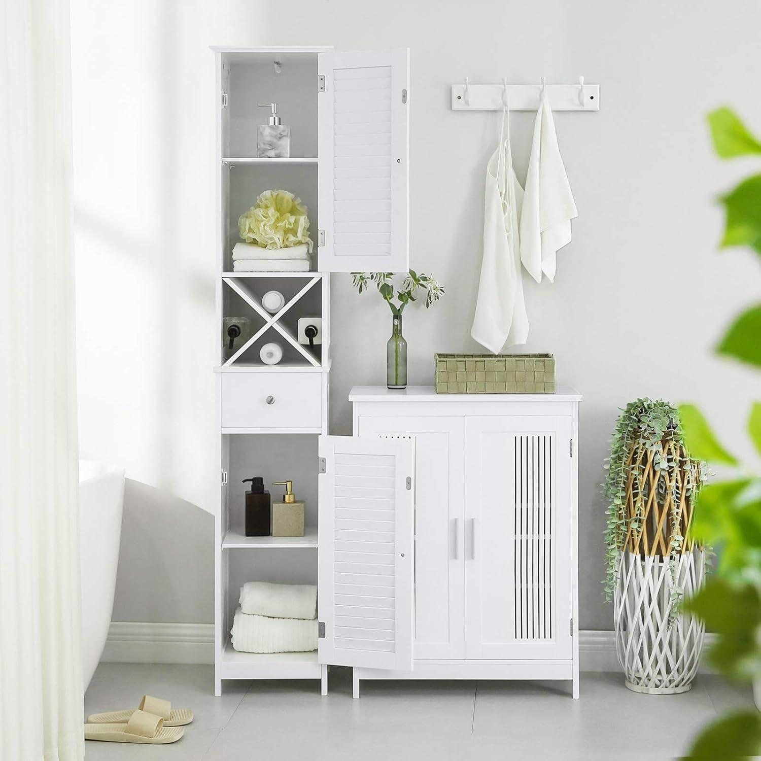 VASAGLE Bathroom Cabinet Storage Cabinet with Shutter Doors Drawer and Removable X-Shaped Stand White