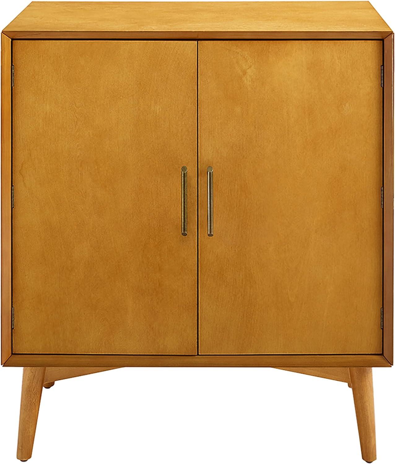 Landon Mid-Century Acorn Brown Bar Cabinet with Antique Brass Handles