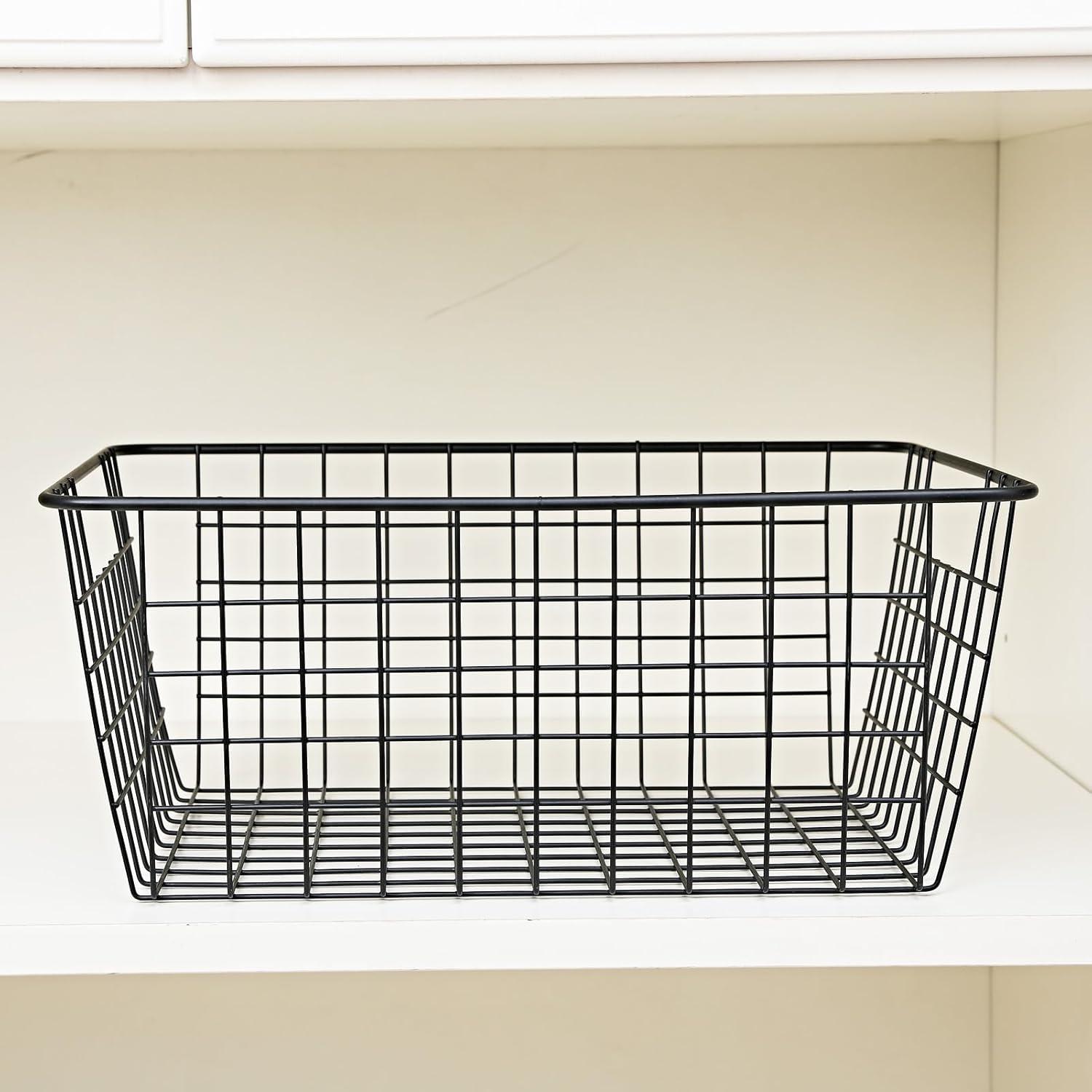 Wire Baskets for Organizing Household 2 Pack Pantry Baskets For Storage Pantry Wire Black Metal Storage Bins