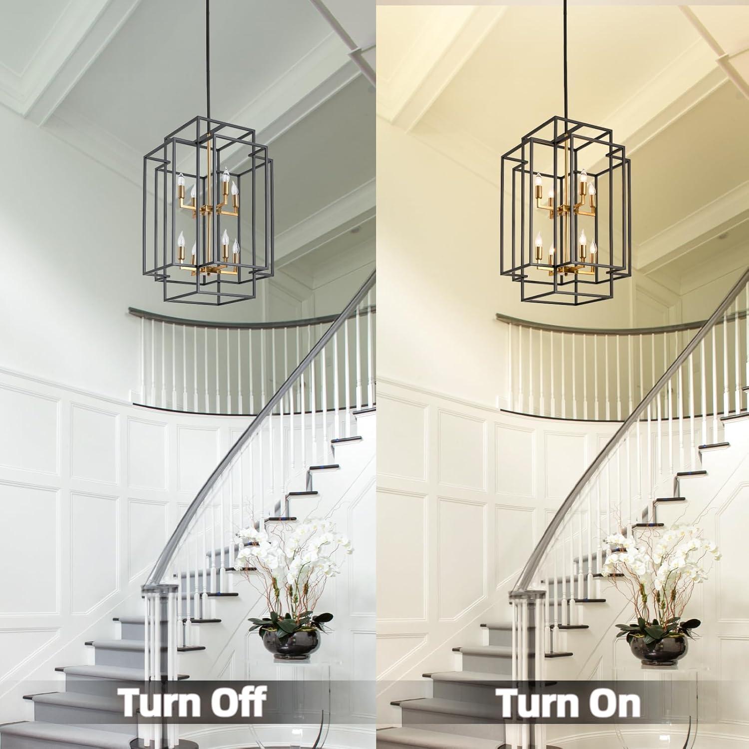 Magic Home Industrial Traditional Vantage 12/8/4 - Light Lantern Rectangle 3-Tier 2-Tier Chandelier Ceiling Mount E12 Adjustable Hanging Height Black Grey