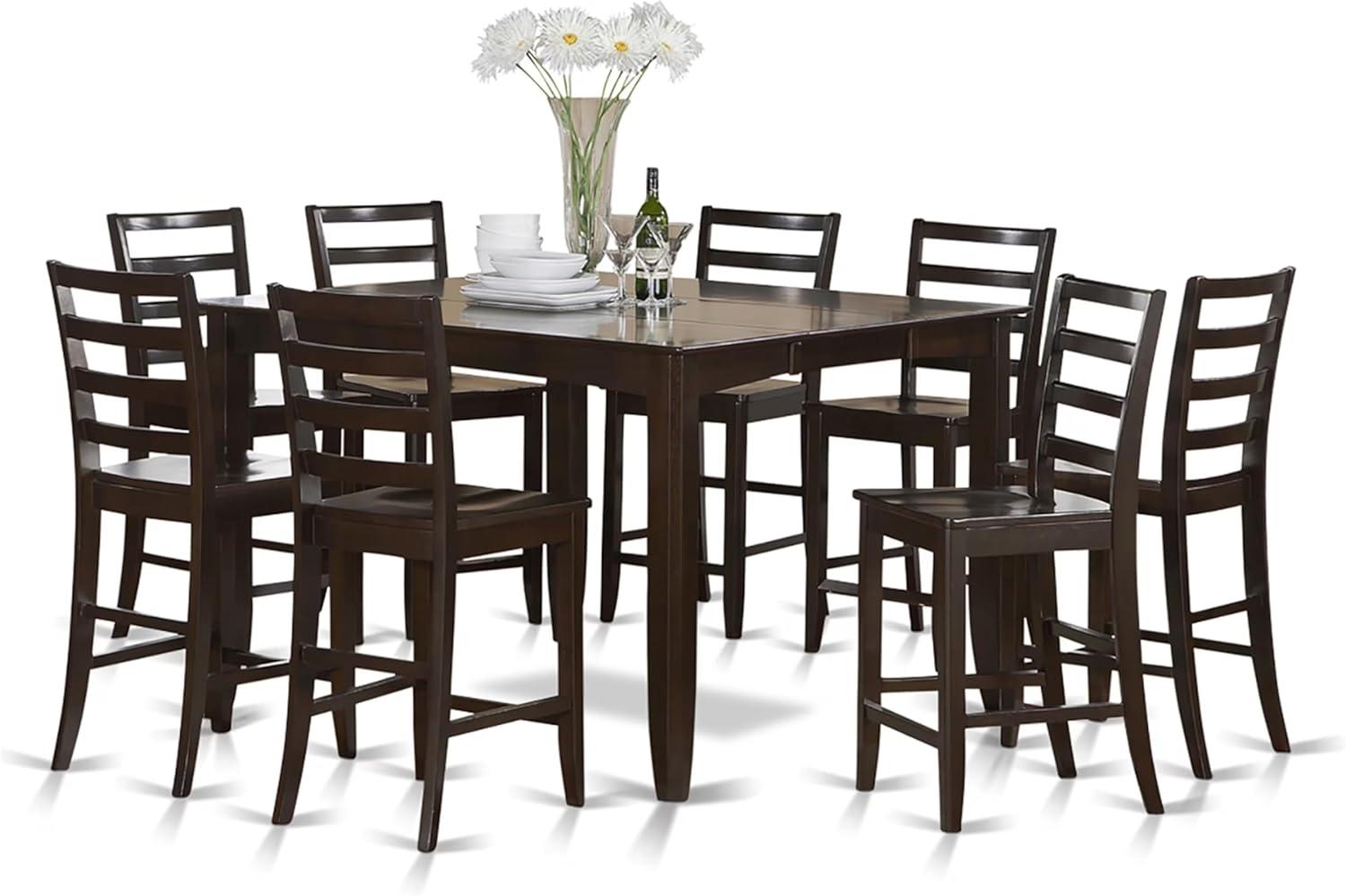 Cappuccino Square Pub Table Set with 8 Ladder Back Chairs