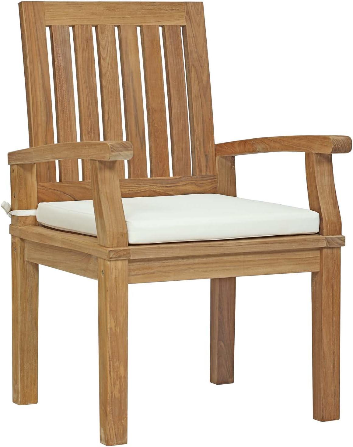 Natural Teak Outdoor Dining Chair with White Cushions