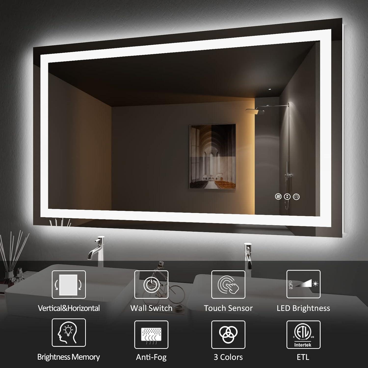 Frameless LED Bathroom Vanity Mirror with Anti-Fog and Dimmable Lights