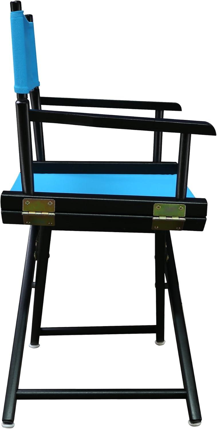 Foldable Classic Director's Chair in Black and Turquoise, Solid Wood