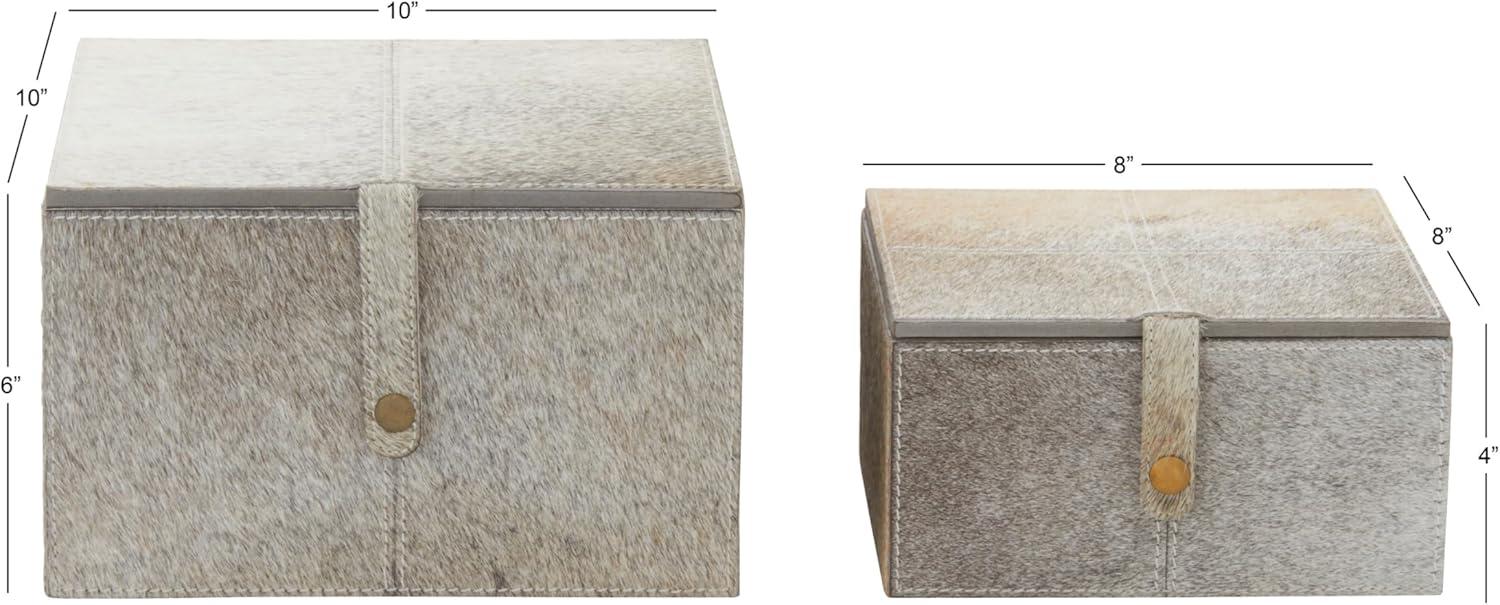 Gray Leather Hide Lidded Storage Boxes with Dividers