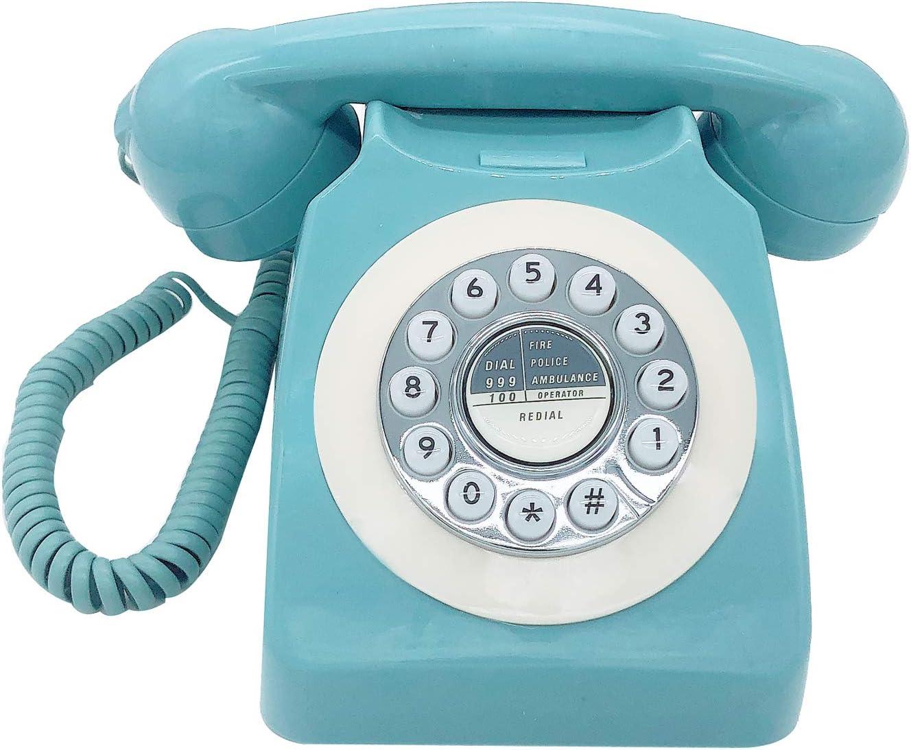 Vintage Blue Rotary Corded Telephone with White Dial