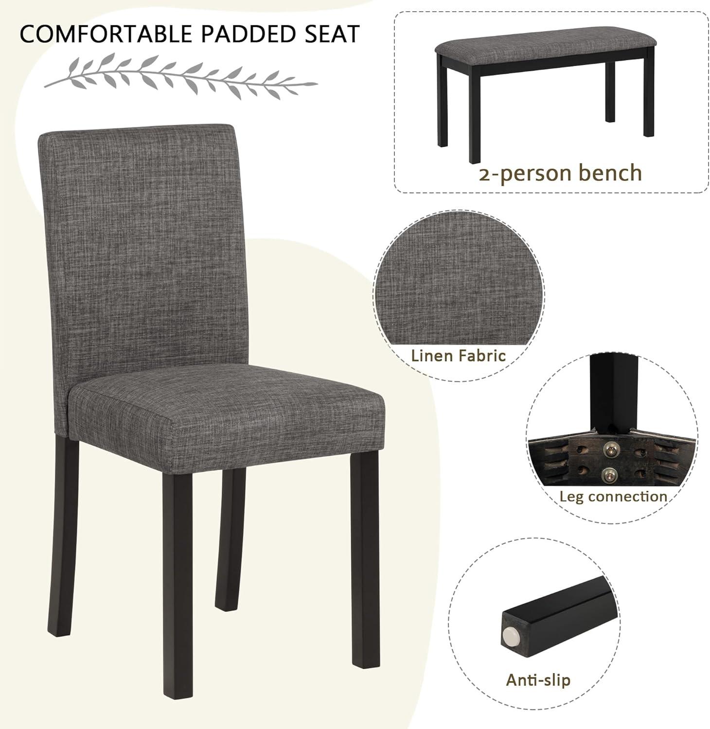 UHOMEPRO Dining Table Set for 4, 5 Piece Dining Room Set with 4 Upholstered Chairs, Rectangle Kitchen Table and Chairs for 4 Persons, Rustic Wood Kitchen Table Set for Dining Room Nook, White+Brown