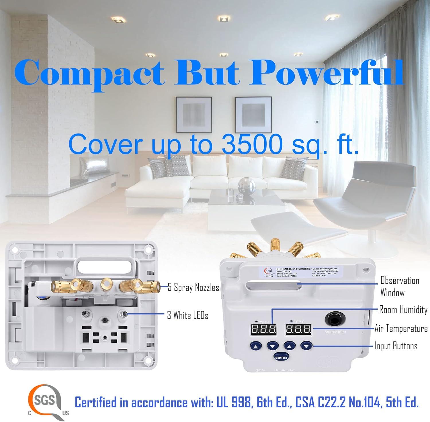 DIGI MISTER Evaporative Duct Mount Whole House Furnace Humidifier, Atomizing Cool Mist Variable Capacities for Homes and Offices from 1000 to 3500 sq. ft.