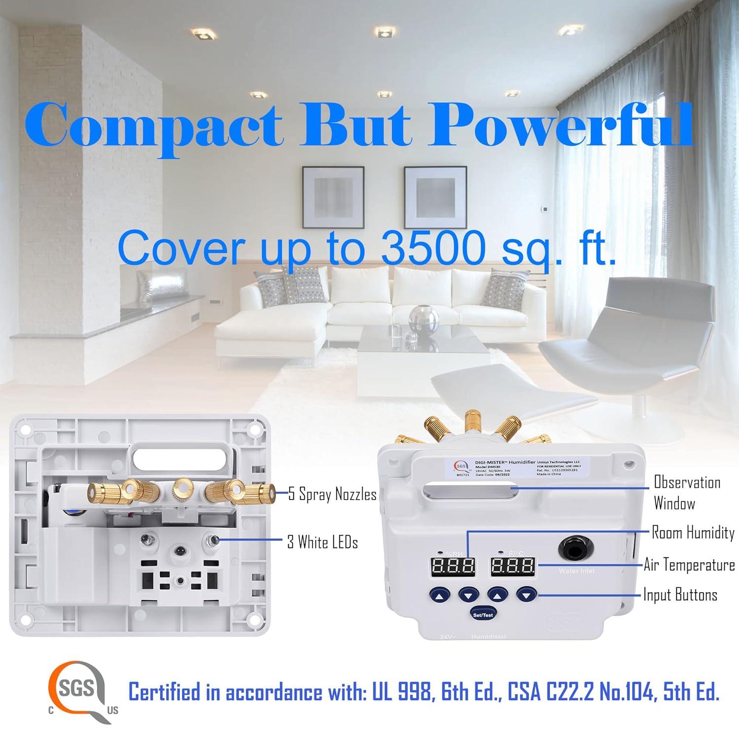 DIGI MISTER Evaporative Duct Mount Whole House Furnace Humidifier, Atomizing Cool Mist Variable Capacities for Homes and Offices from 1000 to 3500 sq. ft.