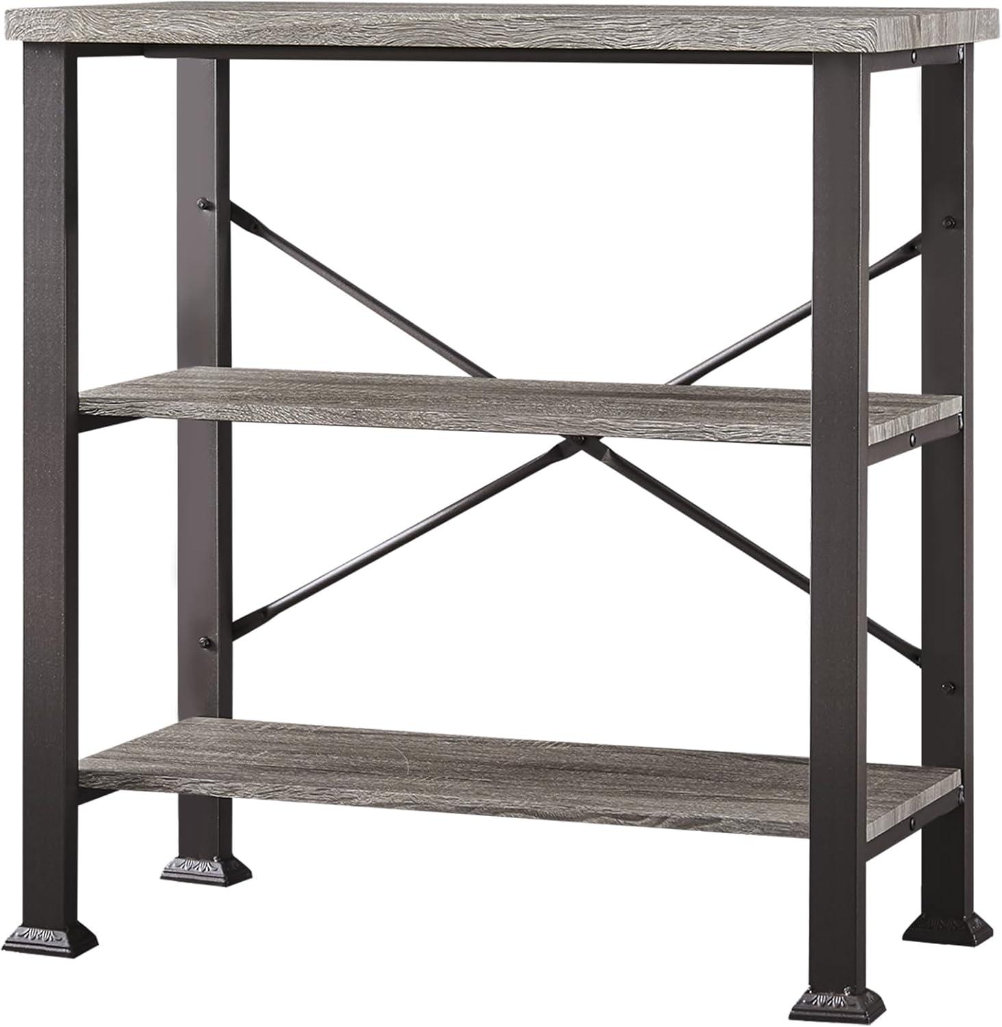 HOMBAZAAR 3 Tier Bookshelf,Grey Industrial Book Shelf,Engineered Wood and Metal Deep Bookshelves,Low Shelf Bookcase for Living Room,Office,Bedroom and Kitchen
